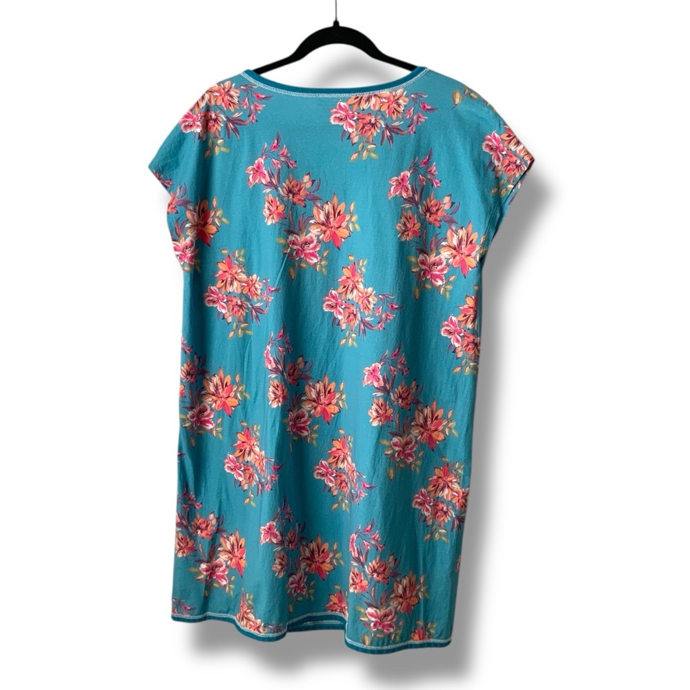 GARNET HILL Asian Wrap Floral Nightgown Organic Cotton Teal Blue Pink XL - Picture 3 of 11